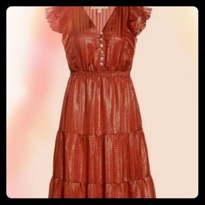 Anthropologie Dolan Red silk midi dress tiered